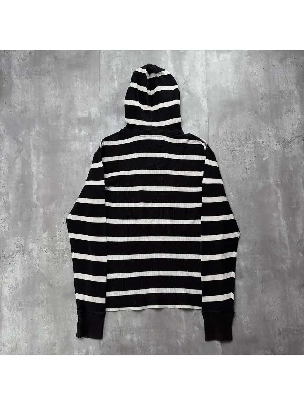 Y2K American Eagle Grunge Striped Distressed Thermal Hoodie